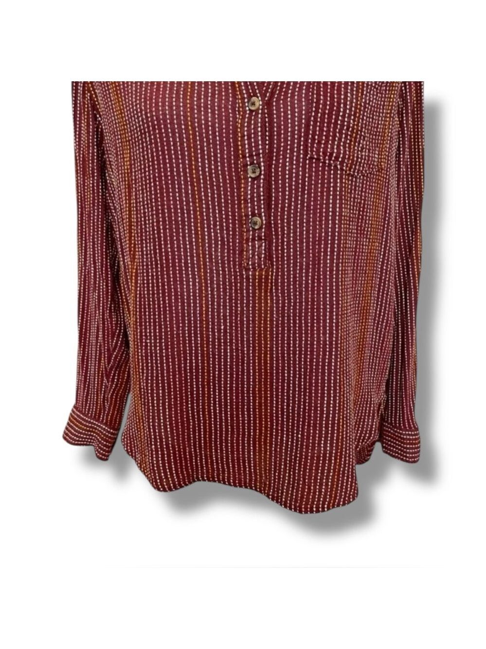 Anthropologie Isadora Button Back Tunic Burgundy Stripe Dot Wool Blend SIze S - Picture 10 of 13